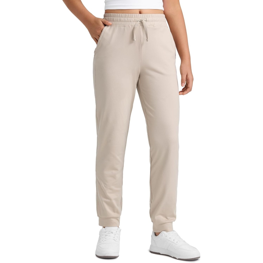 image:imageCRZ YOGA Girls Cloud Jersey Casual Joggers Lounge High Waist Pants with Pockets Drawstring Kids TeenMojave Tan
