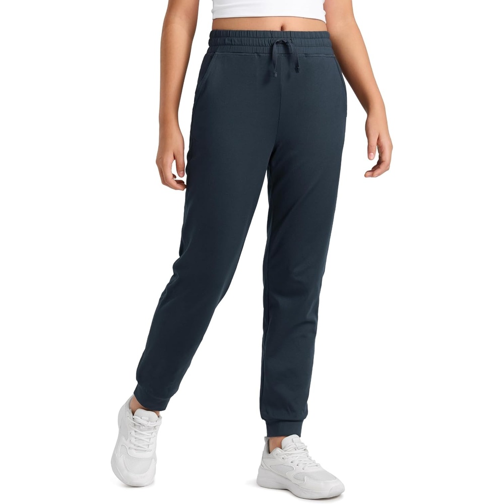 image:imageCRZ YOGA Girls Cloud Jersey Casual Joggers Lounge High Waist Pants with Pockets Drawstring Kids TeenTrue Navy