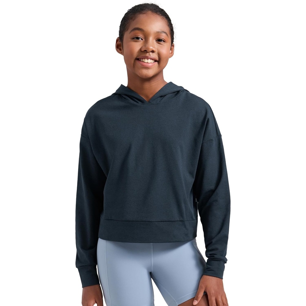 image:imageCRZ YOGA Girls Cloud Jersey Long Sleeve Casual Hoodie  Lounge Pullover Sweatshirts Hooded Relaxed Waist Length Kids TeenTrue Navy