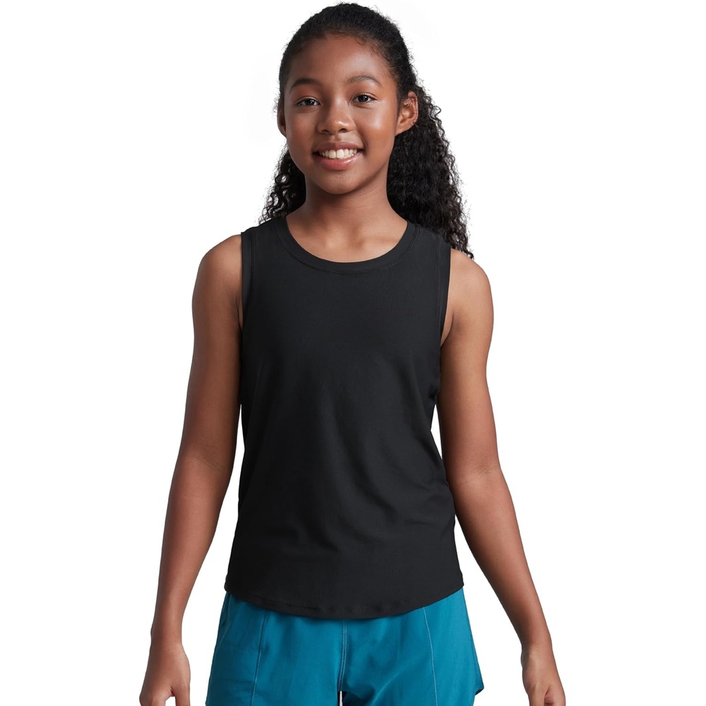 image:imageCRZ YOGA Girls Cloudweight Athletic Tank Tops Hip Length Active Dance Casual Crew Neck Sleeveless Kids TeenBlack