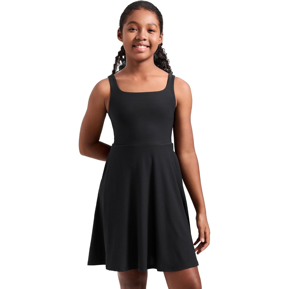 image:imageCRZ YOGA Girls Cloudweight Double Lined Square Neck Casual Dress Dance Tennis Athletic Pockets Knee Length Sleeveless TeenBlack