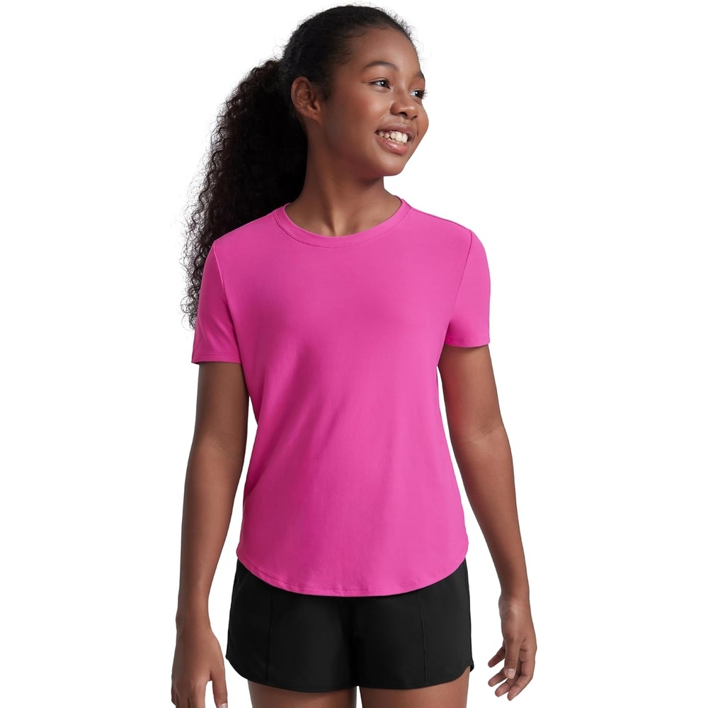 image:imageCRZ YOGA Girls Cloudweight Short Sleeve Athletic T Shirts Active Sports Casual Tees Crew Neck Side Slit Kids TeenLight Purple