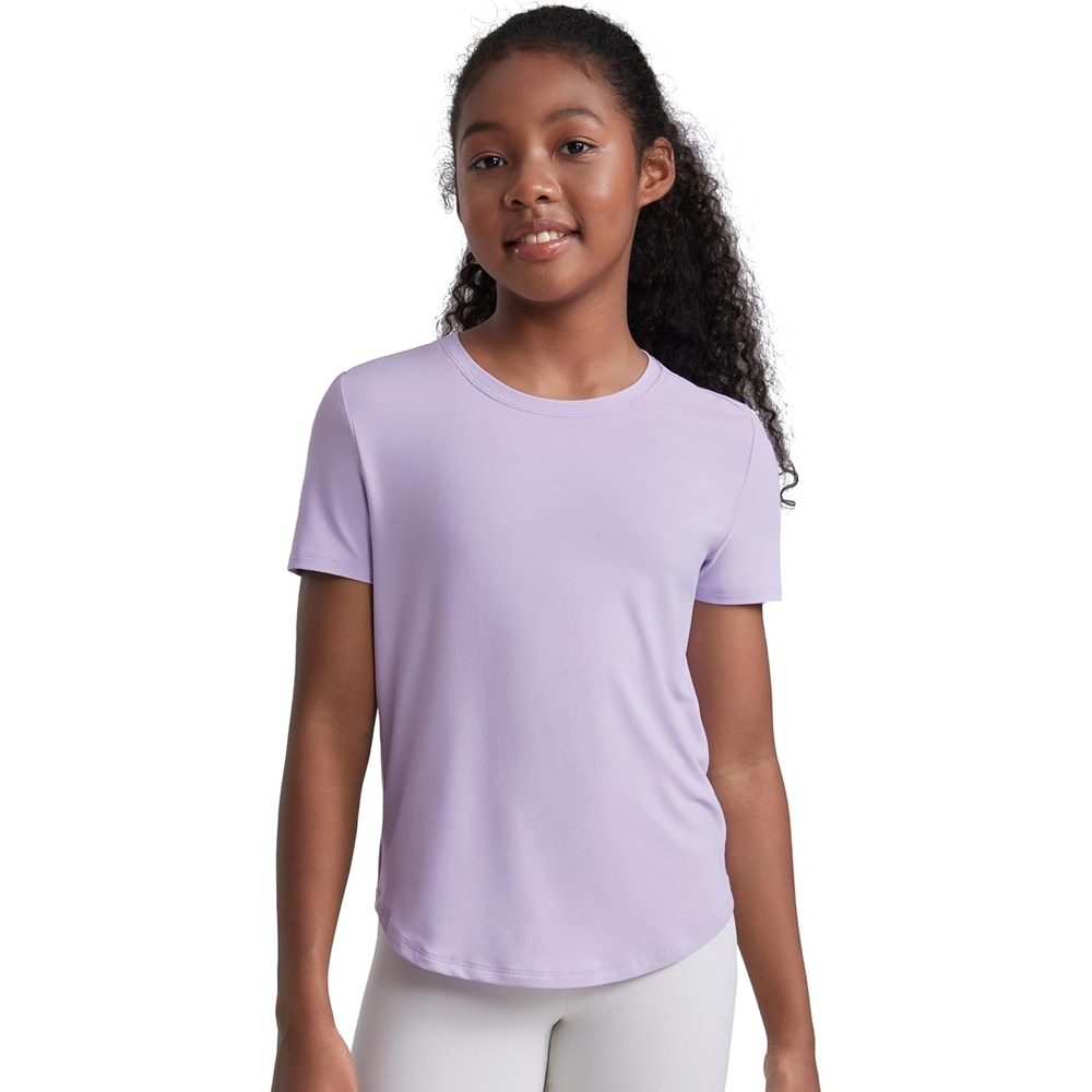 image:imageCRZ YOGA Girls Cloudweight Short Sleeve Athletic T Shirts Active Sports Casual Tees Crew Neck Side Slit Kids TeenLilac Air