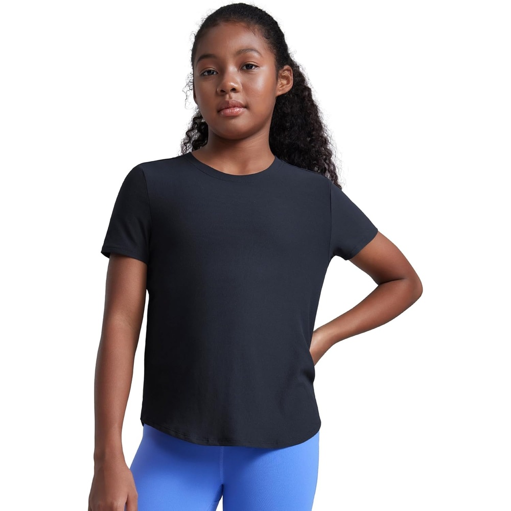 image:imageCRZ YOGA Girls Cloudweight Short Sleeve Athletic T Shirts Active Sports Casual Tees Crew Neck Side Slit Kids TeenTrue Navy
