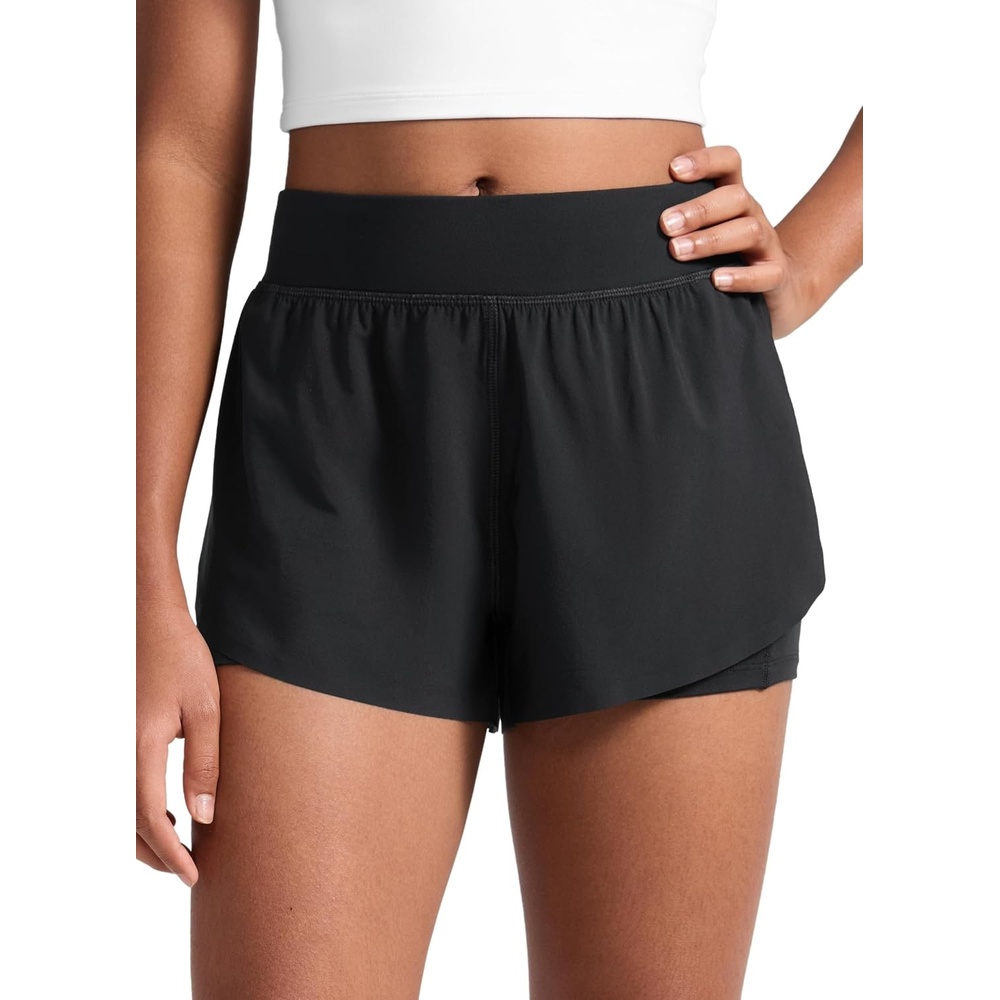 image:imageCRZ YOGA Girls FeatheryFit Soft 2 in 1 Dolphin Athletic Shorts Tennis Soccer Running Casual Liner Pockets Kids TeenBlack
