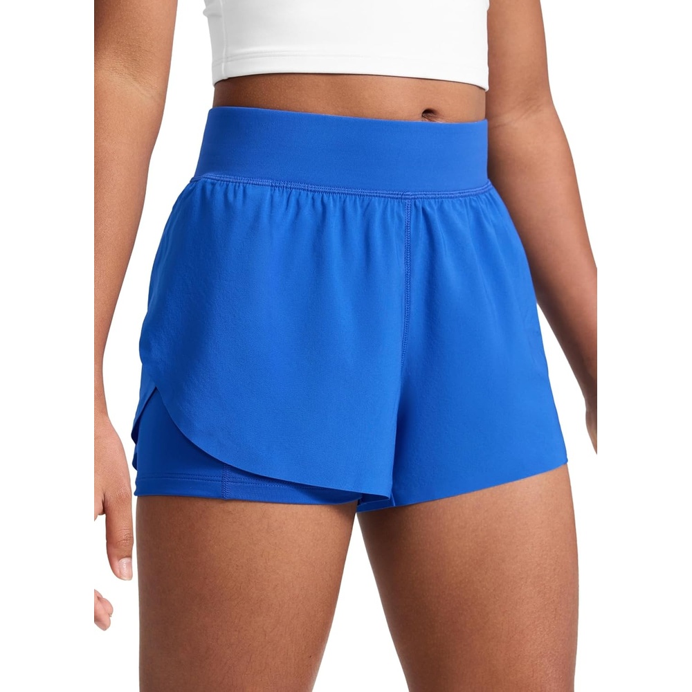 image:imageCRZ YOGA Girls FeatheryFit Soft 2 in 1 Dolphin Athletic Shorts Tennis Soccer Running Casual Liner Pockets Kids TeenSparkle Blue