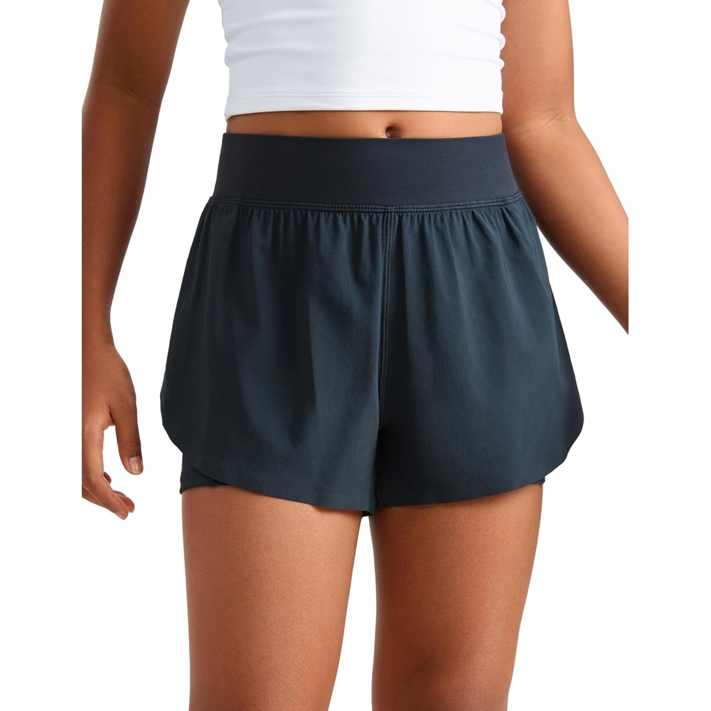 image:imageCRZ YOGA Girls FeatheryFit Soft 2 in 1 Dolphin Athletic Shorts Tennis Soccer Running Casual Liner Pockets Kids TeenTrue Navy