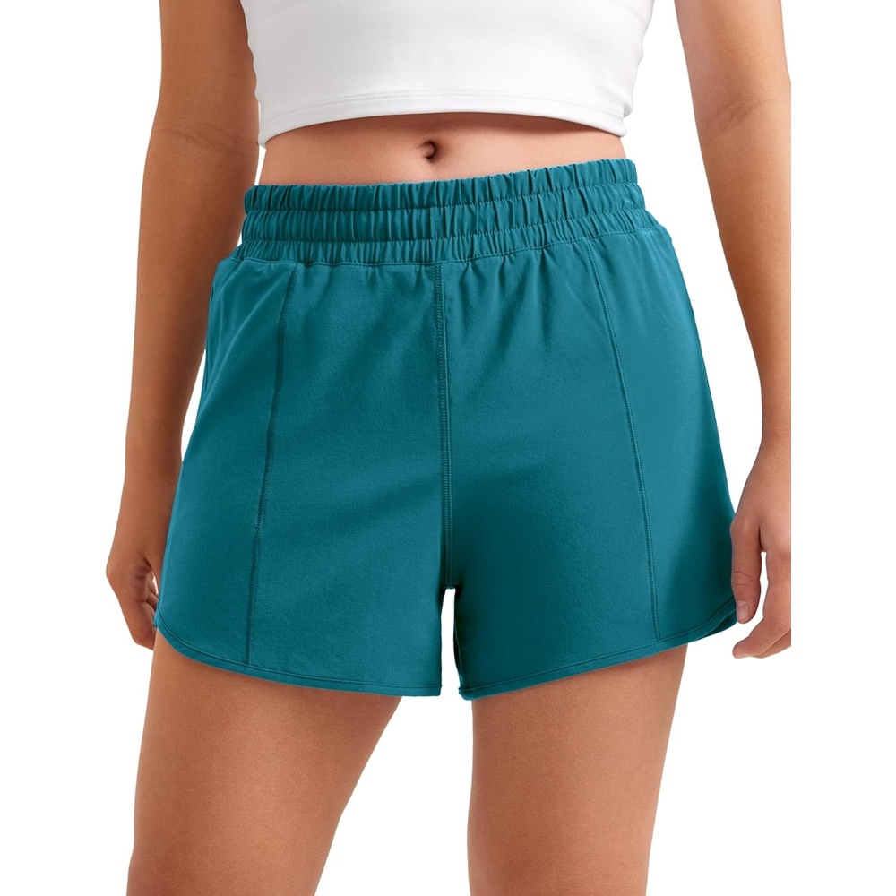 image:imageCRZ YOGA Girls FeatheryFit Soft Athletic Shorts with Zipper Pocket Tennis Soccer Running Casual Liner Kids TeenBorealis Green