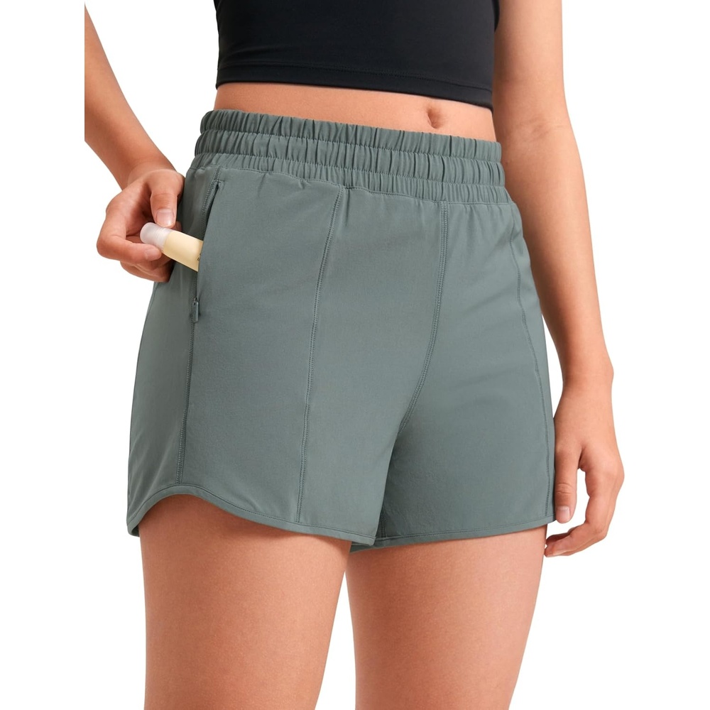 image:imageCRZ YOGA Girls FeatheryFit Soft Athletic Shorts with Zipper Pocket Tennis Soccer Running Casual Liner Kids TeenGrey Sage