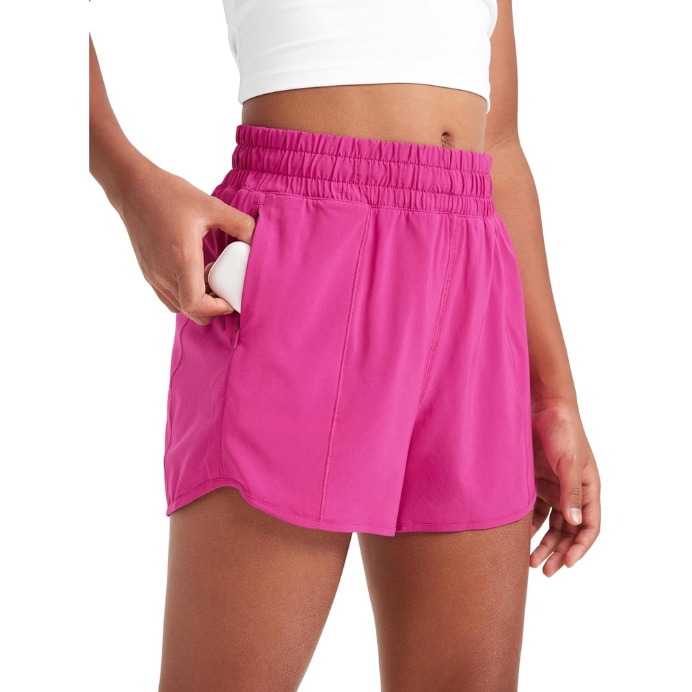 image:imageCRZ YOGA Girls FeatheryFit Soft Athletic Shorts with Zipper Pocket Tennis Soccer Running Casual Liner Kids TeenHibiscus Purple