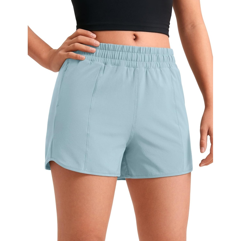 image:imageCRZ YOGA Girls FeatheryFit Soft Athletic Shorts with Zipper Pocket Tennis Soccer Running Casual Liner Kids TeenLight Grayish Blue
