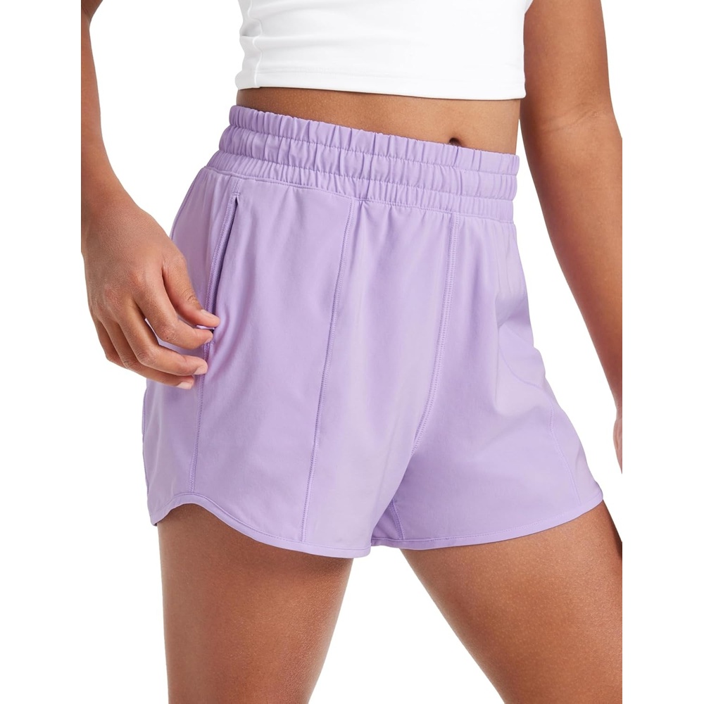 image:imageCRZ YOGA Girls FeatheryFit Soft Athletic Shorts with Zipper Pocket Tennis Soccer Running Casual Liner Kids TeenLilac