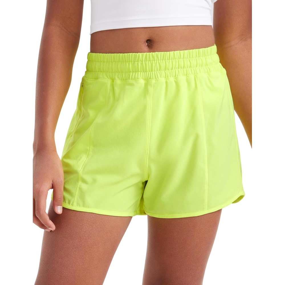 image:imageCRZ YOGA Girls FeatheryFit Soft Athletic Shorts with Zipper Pocket Tennis Soccer Running Casual Liner Kids TeenNeon Yellow