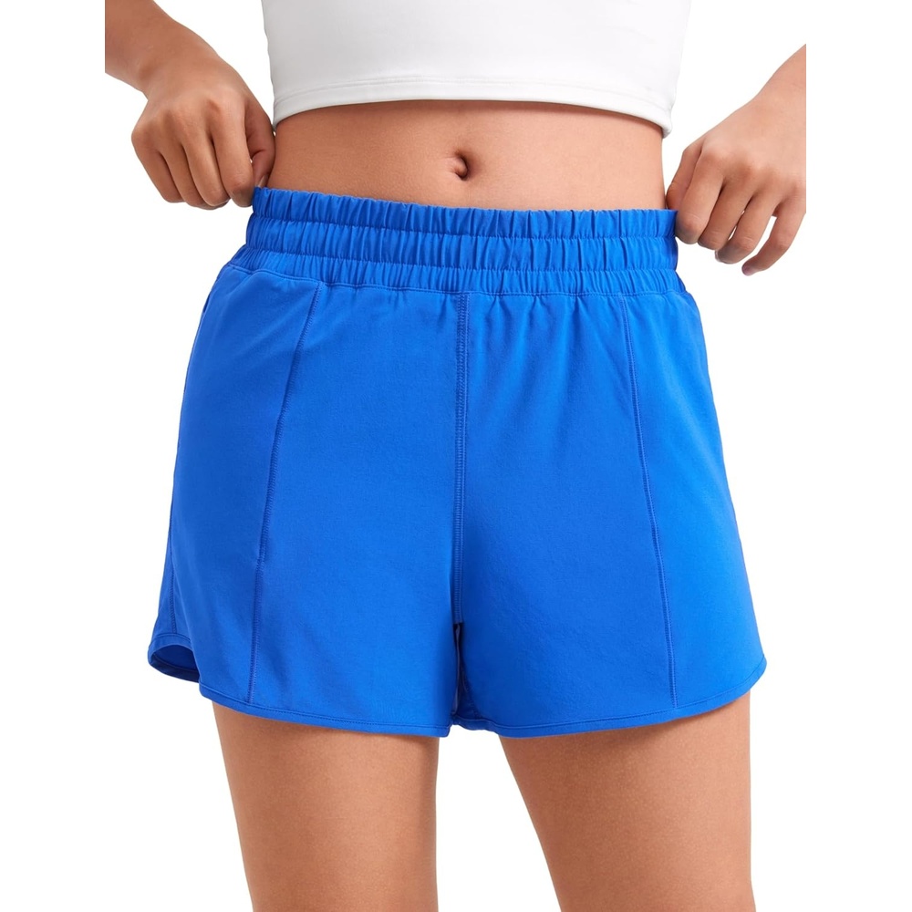 image:imageCRZ YOGA Girls FeatheryFit Soft Athletic Shorts with Zipper Pocket Tennis Soccer Running Casual Liner Kids TeenSparkle Blue