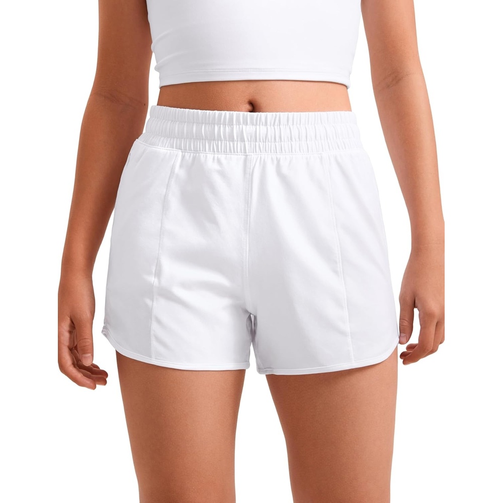image:imageCRZ YOGA Girls FeatheryFit Soft Athletic Shorts with Zipper Pocket Tennis Soccer Running Casual Liner Kids TeenWhite