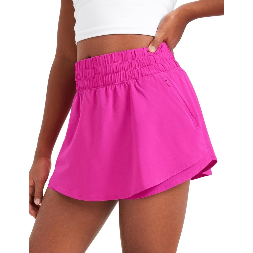 image:imageCRZ YOGA Girls FeatheryFit Soft Skirty Athletic Shorts Tennis Soccer Casual Flowy Ruffle Zip Pocket Liner Kids TeenHibiscus Purple