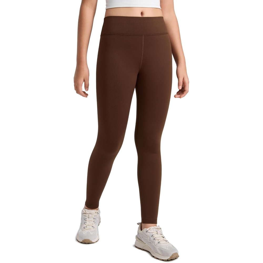 image:imageCRZ YOGA Girls Matte Thermal Fleece Lined Full Length Leggings Casual Athletic High Waist Pants Winter Warm Kids TeenLava Brown