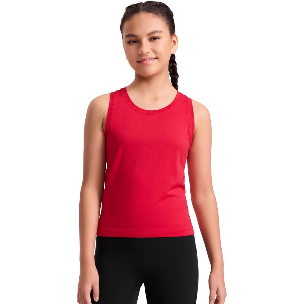 image:imageCRZ YOGA Girls Seamless Athletic Tank Tops Waist Length Active Dance Casual Racerback Crew Neck Sleeveless Kids TeenAurora Red