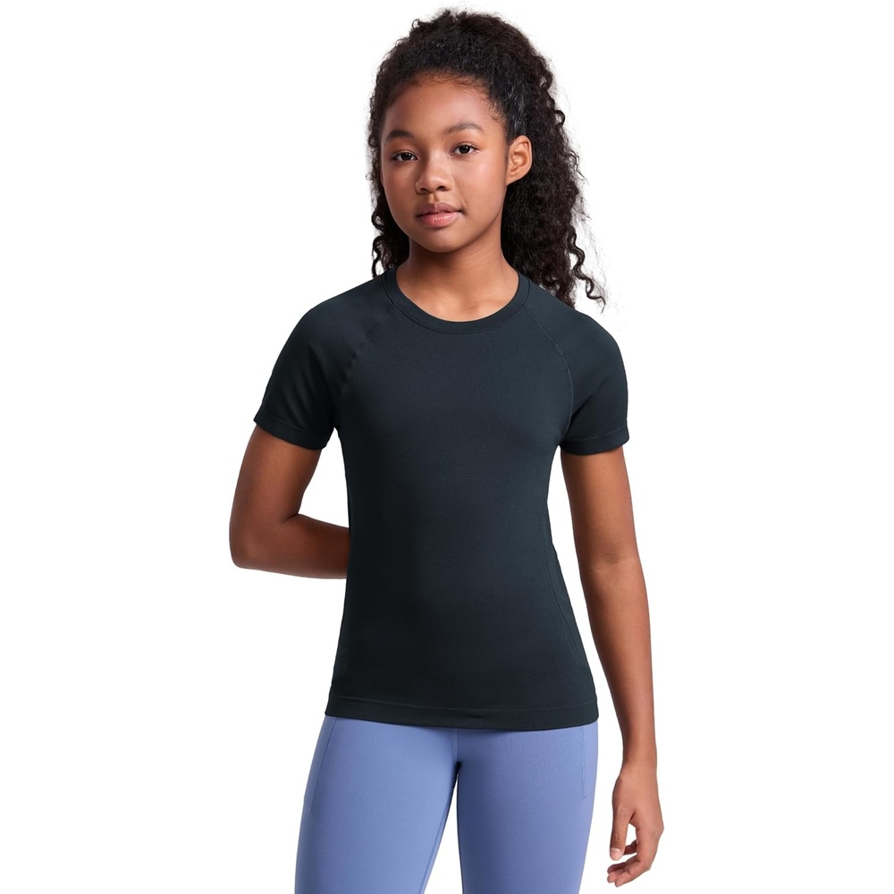 image:imageCRZ YOGA Girls Seamless Short Sleeve Athletic T Shirts Active Sports Casual Tees Crew Neck Kids TeenTrue Navy