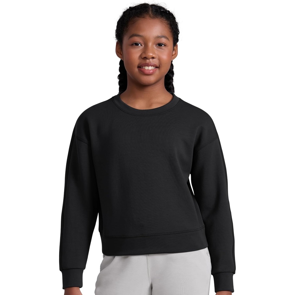 image:imageCRZ YOGA Girls SoftAura Long Sleeve Crew Neck Casual Sweatshirts Lounge Pullover Hoodie Relaxed Waist Length Kids TeenBlack