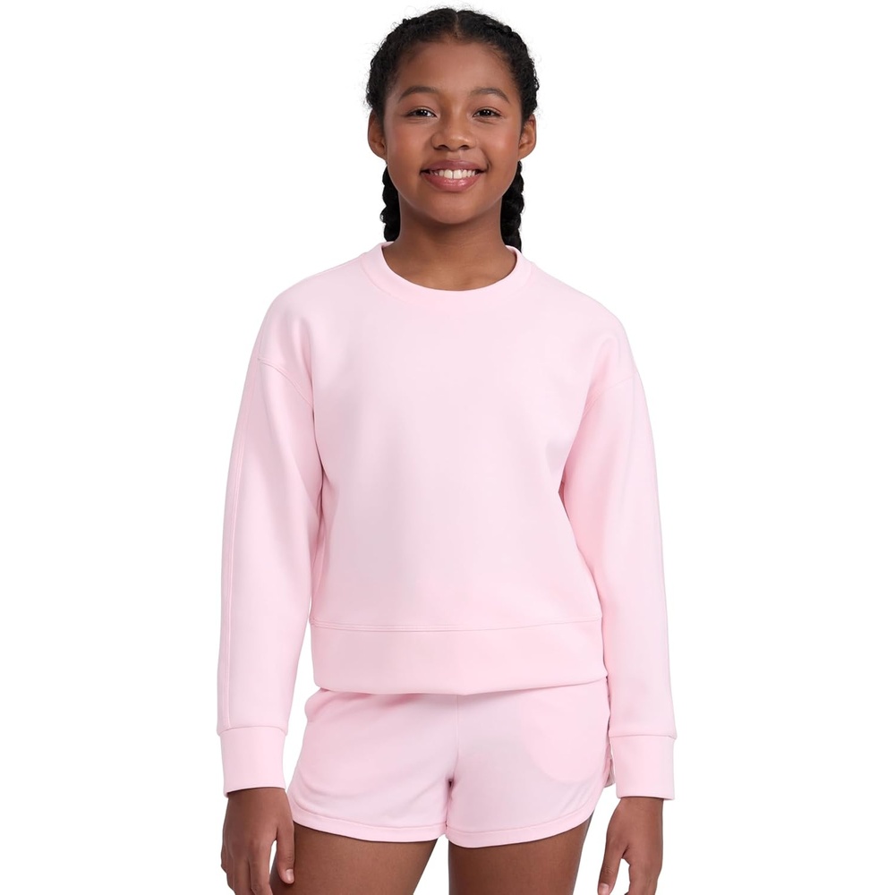 image:imageCRZ YOGA Girls SoftAura Long Sleeve Crew Neck Casual Sweatshirts Lounge Pullover Hoodie Relaxed Waist Length Kids TeenStrawberry Pink