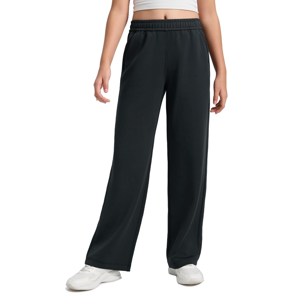 image:imageCRZ YOGA Girls SoftAura Wide Leg Casual Sweatpants with Pockets Lounge High Waist Pants Drawstring Kids TeenBlack