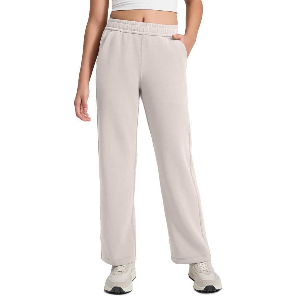image:imageCRZ YOGA Girls SoftAura Wide Leg Casual Sweatpants with Pockets Lounge High Waist Pants Drawstring Kids TeenMilky White