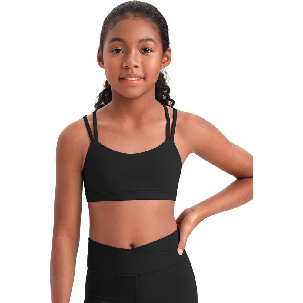 image:imageCRZ YOGA Girls Softness Mold Butterluxe Cross Sports Bra Yoga Athletic Casual Double Spaghetti Strap Scoop Neck Kids TeenBlack