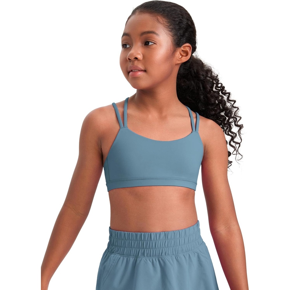 image:imageCRZ YOGA Girls Softness Mold Butterluxe Cross Sports Bra Yoga Athletic Casual Double Spaghetti Strap Scoop Neck Kids TeenBlue Ashes