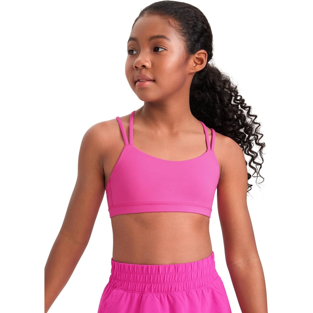 image:imageCRZ YOGA Girls Softness Mold Butterluxe Cross Sports Bra Yoga Athletic Casual Double Spaghetti Strap Scoop Neck Kids TeenLight Purple