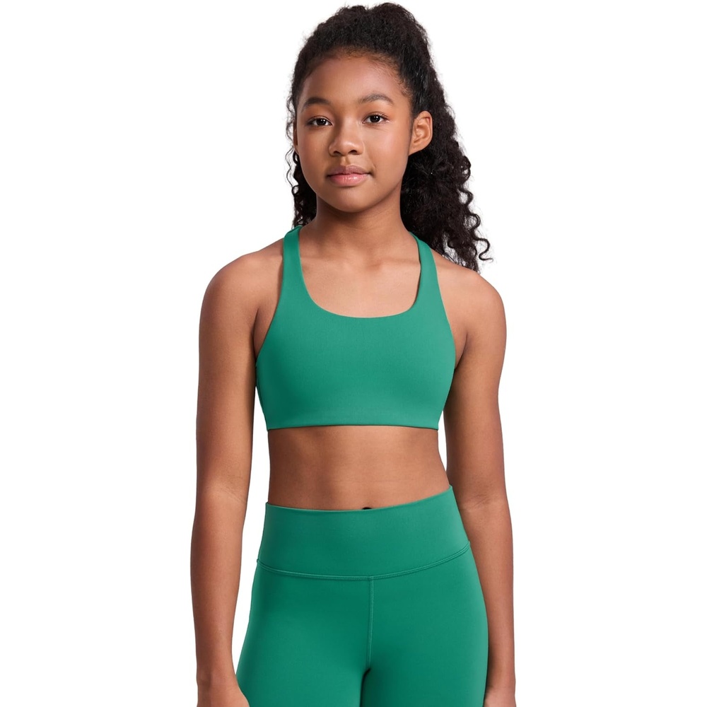 image:imageCRZ YOGA Girls Softness Mold Butterluxe Racerback Sports Bra Athletic Yoga Casual U Neck Scoop Teen KidsCascadia Green