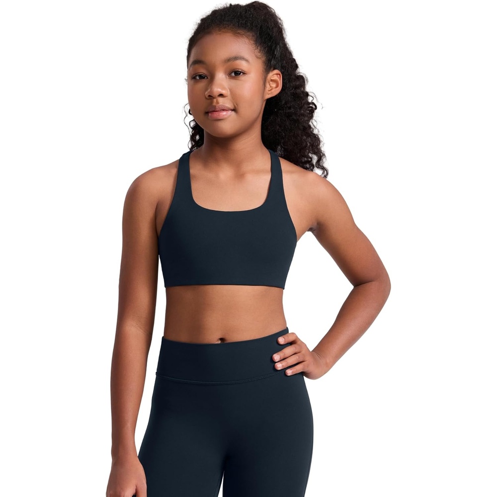 image:imageCRZ YOGA Girls Softness Mold Butterluxe Racerback Sports Bra Athletic Yoga Casual U Neck Scoop Teen KidsTrue Navy