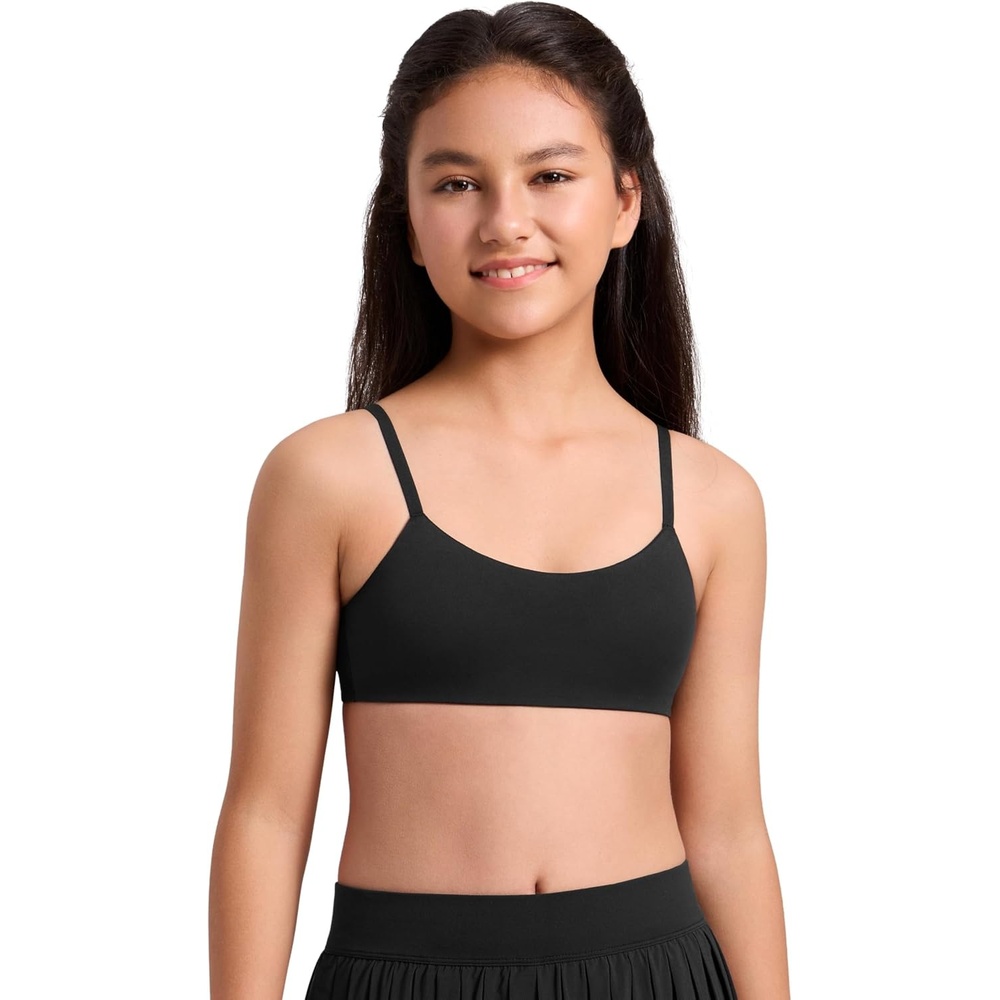 image:imageCRZ YOGA Girls Softness Mold Softhold Training Bra Casual Everyday Tops V Neck Adjustable Straps Kids TeenBlack