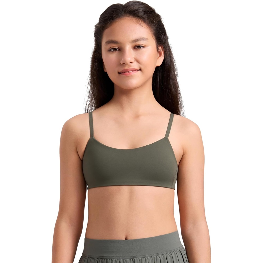 image:imageCRZ YOGA Girls Softness Mold Softhold Training Bra Casual Everyday Tops V Neck Adjustable Straps Kids TeenLight Army Green