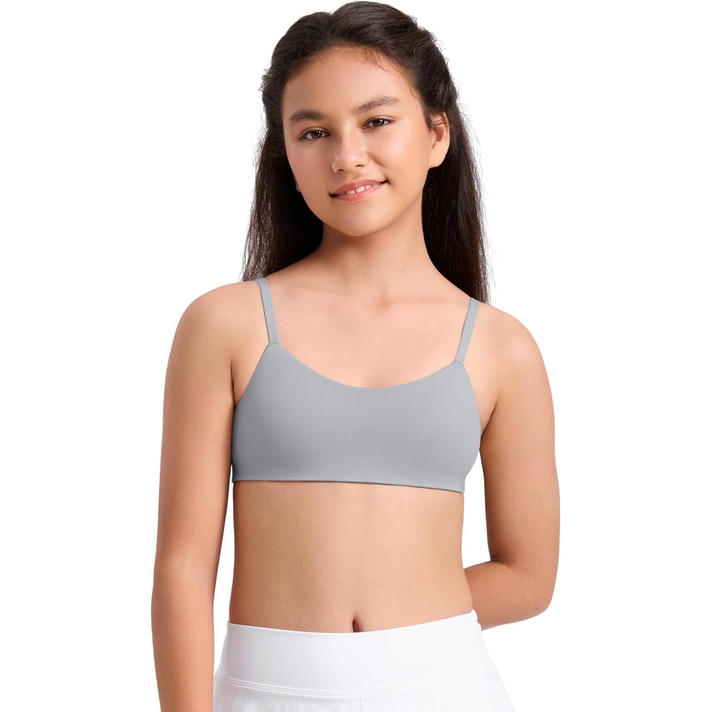 image:imageCRZ YOGA Girls Softness Mold Softhold Training Bra Casual Everyday Tops V Neck Adjustable Straps Kids TeenRhino Grey