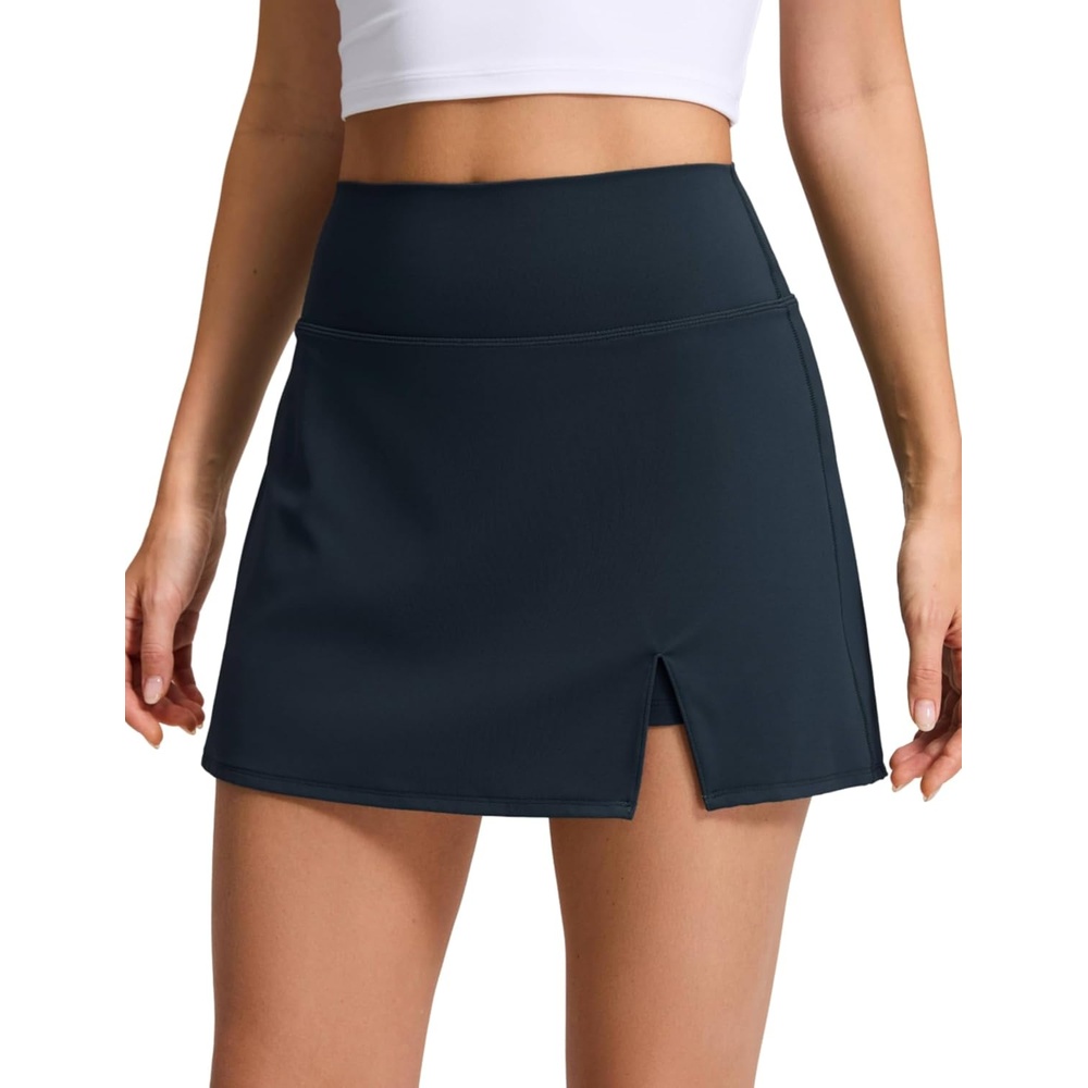 image:imageCRZ YOGA High Rise Front Slit Golf Skirts for Women Mini Aline Tennis Casual Skort with Builtin Shorts Side PocketsTrue Navy