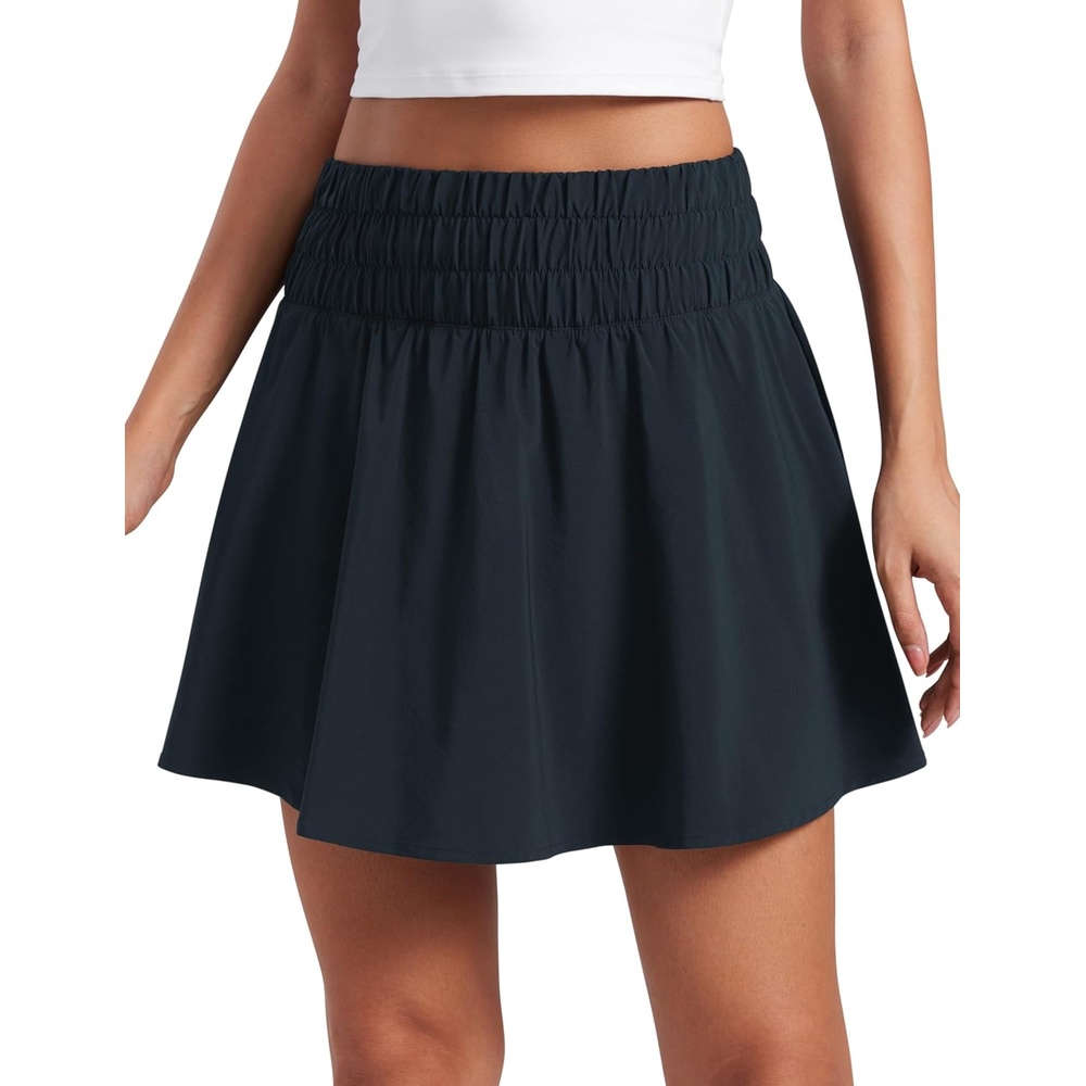 image:imageCRZ YOGA High ShirredWaisted Tennis Skirts for Women Mini Lined Golf Casual Athletic Flowy Skorts with PocketsTrue Navy