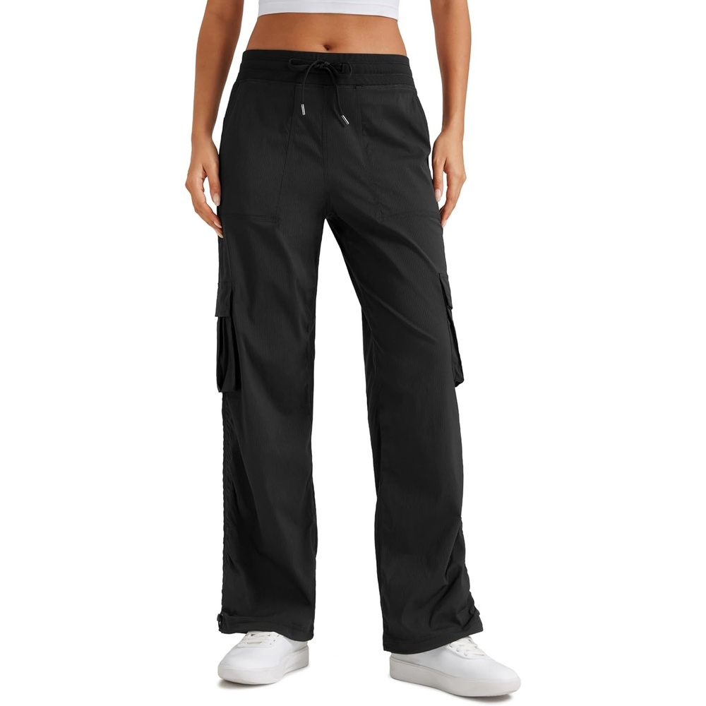 image:imageCRZ YOGA Lightweight Cargo Casual Pants for Women 30 Ruched Straight Leg Travel Athletic Hiking JoggersBlack