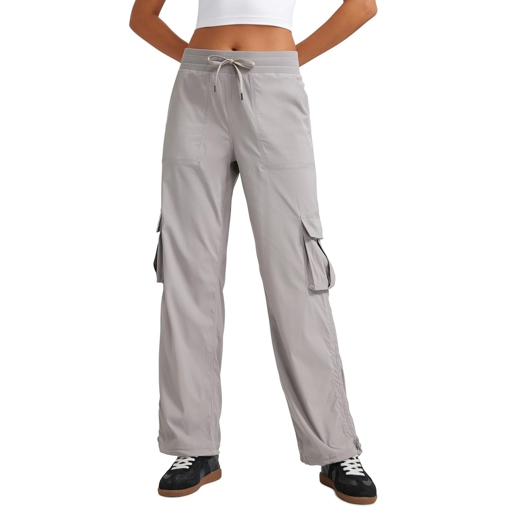 image:imageCRZ YOGA Lightweight Cargo Casual Pants for Women 30 Ruched Straight Leg Travel Athletic Hiking JoggersDark Chrome