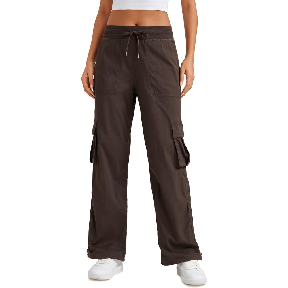image:imageCRZ YOGA Lightweight Cargo Casual Pants for Women 30 Ruched Straight Leg Travel Athletic Hiking JoggersHot Fudge Brown