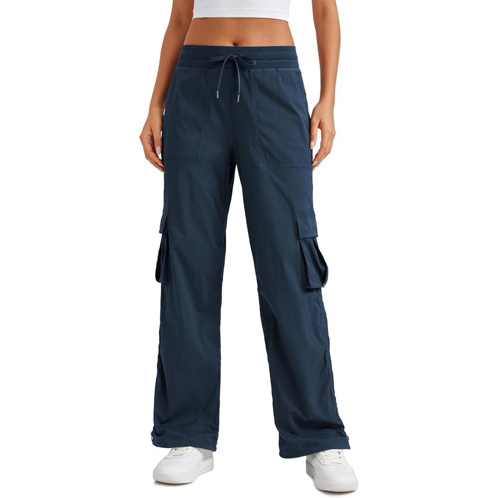 image:imageCRZ YOGA Lightweight Cargo Casual Pants for Women 30 Ruched Straight Leg Travel Athletic Hiking JoggersInk Blue