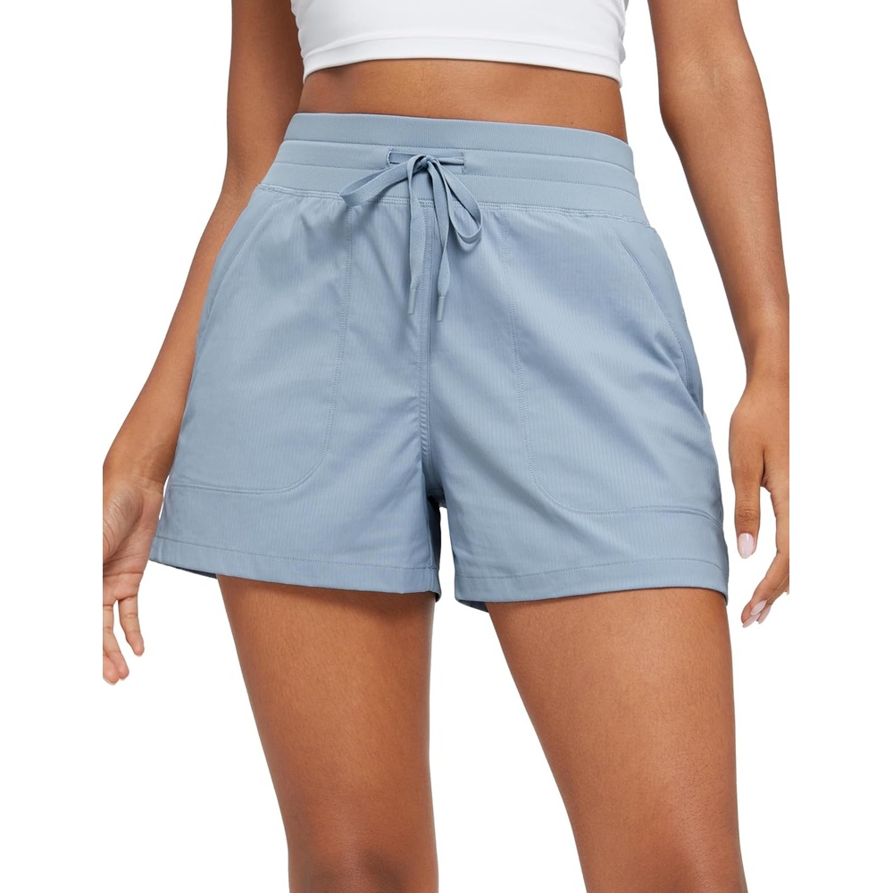 image:imageCRZ YOGA Lightweight Casual Shorts for Women 35 High Waisted Linerless for Athletic Lounge Hiking with Zip PocketsCambric Blue