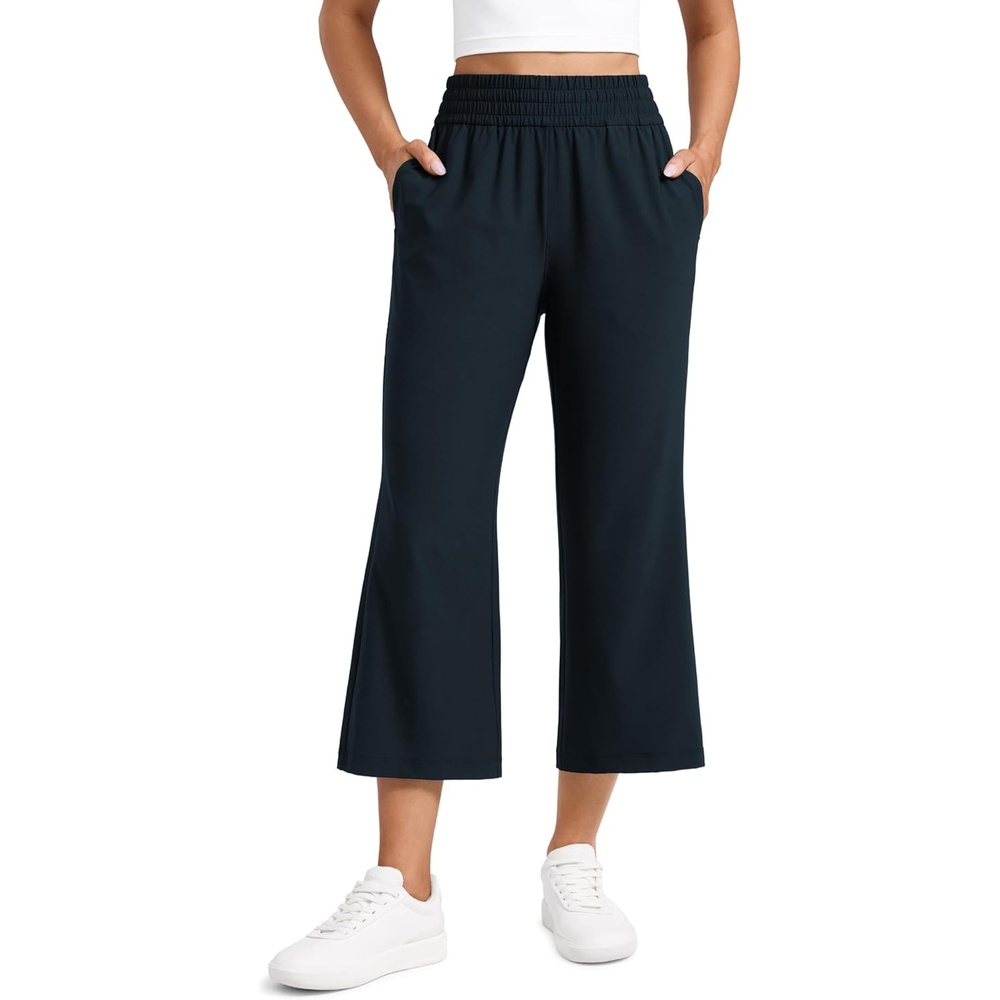 image:imageCRZ YOGA Lightweight Drapey Flared Capri Pants for Women 23 Flowy Casual Travel Work with Pockets SummerTrue Navy