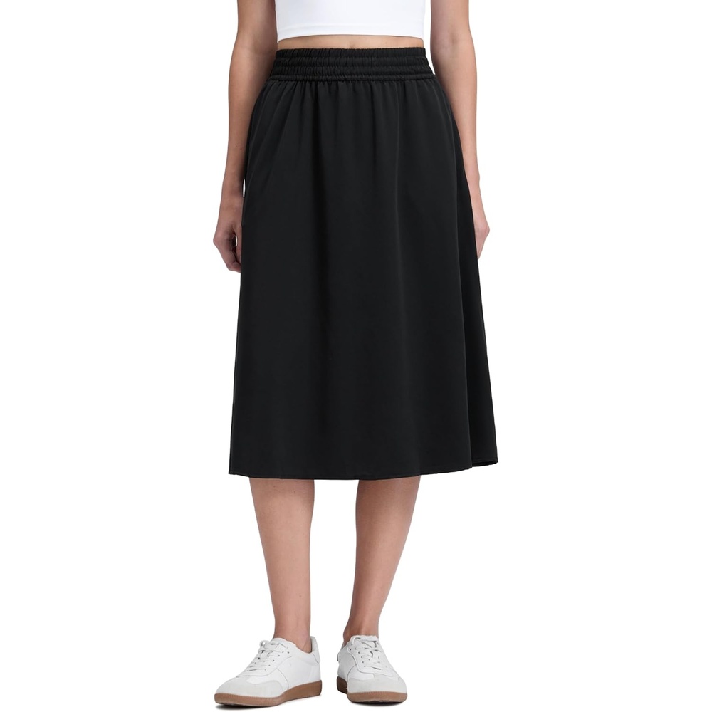 image:imageCRZ YOGA Lightweight Drapey Flowy Midi Skirts for Women High Waisted Casual Travel Holiday ALine Outfits with Side PocketsBlack