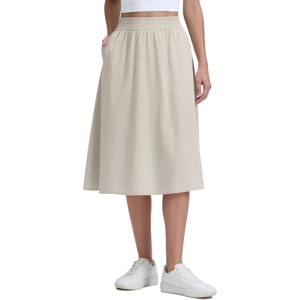 image:imageCRZ YOGA Lightweight Drapey Flowy Midi Skirts for Women High Waisted Casual Travel Holiday ALine Outfits with Side PocketsMojave Tan