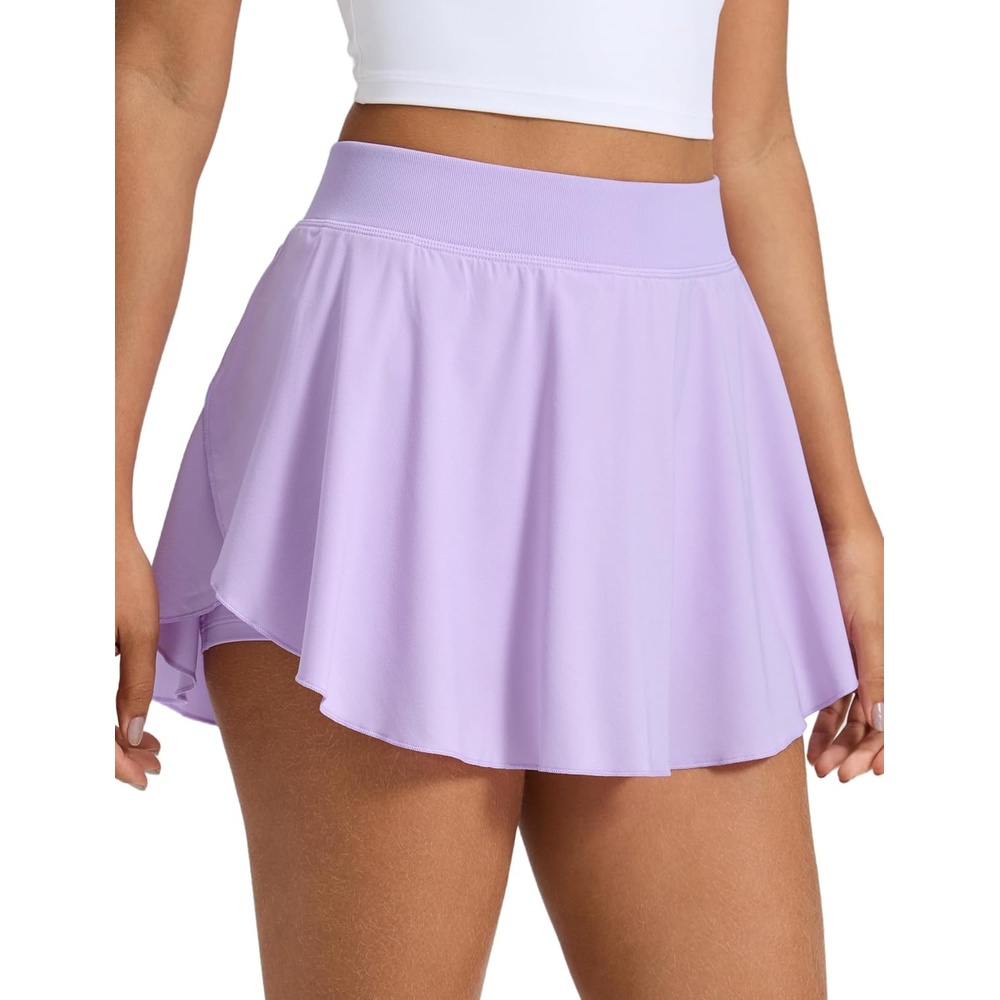 image:imageCRZ YOGA Lightweight Drapey Side Slit Tennis Skirts for Women High Waisted Mini Flowy Lined Golf Skort with PocketsLilac