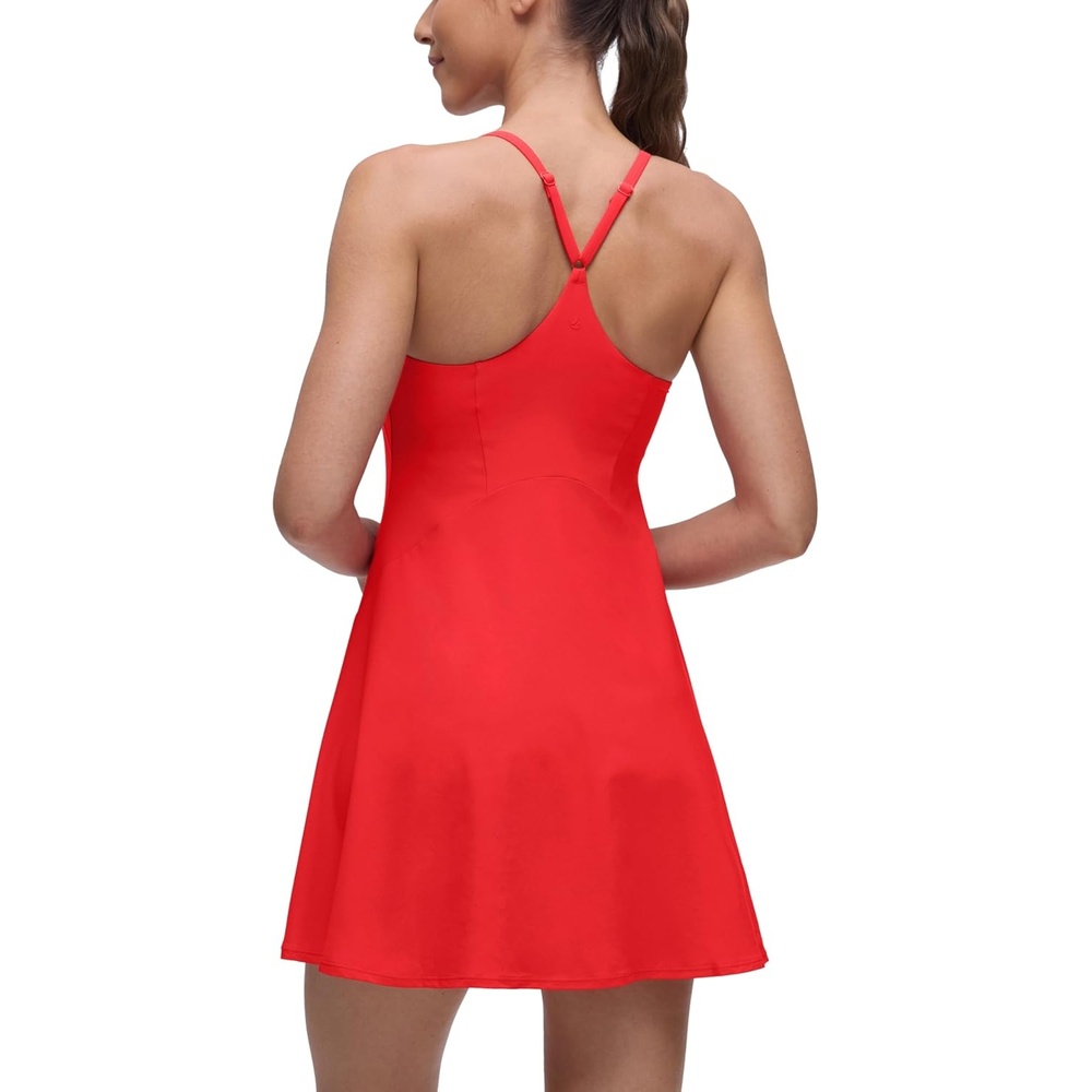 image:imageCRZ YOGA Lightweight Drapey Spagheii Straps Tennis Dress for Women Mini Flowy Golf Outfits with Bras and Short LinerDeep Red