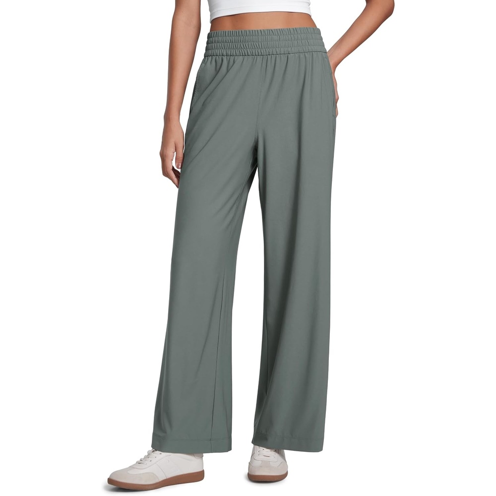 image:imageCRZ YOGA Lightweight Drapey Wide Leg Casual Pants for Women 30 Flowy Travel Work Loose Fit SummerGrey Sage