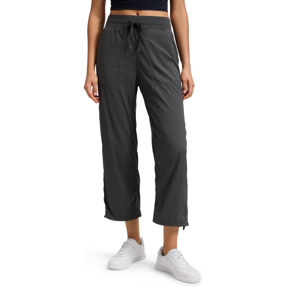 image:imageCRZ YOGA Lightweight Straight Leg Cropped Pants for Women 24 Ruched Casual Work Athletic Capri with PocketsInk Gray