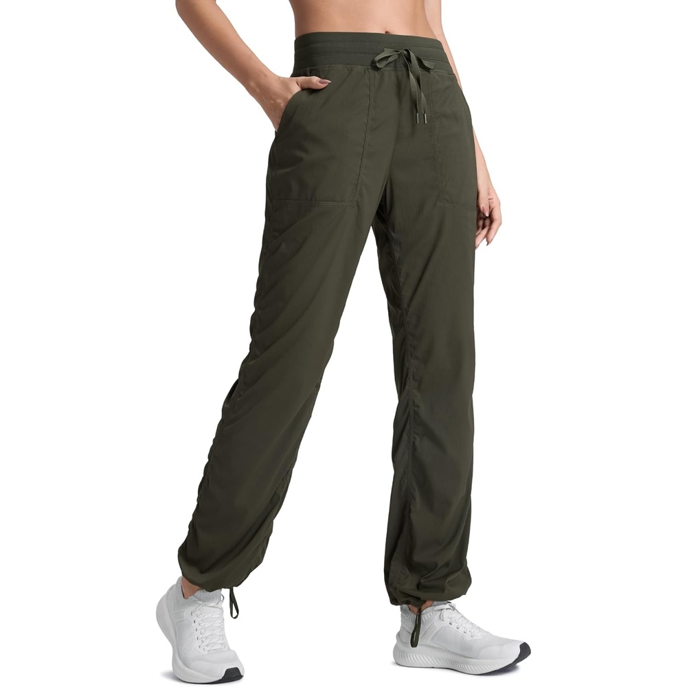 image:imageCRZ YOGA Lightweight Straight Leg Workout Pants for Women 283032 Ruched Casual Work Athletic Joggers with PocketsOlive Green